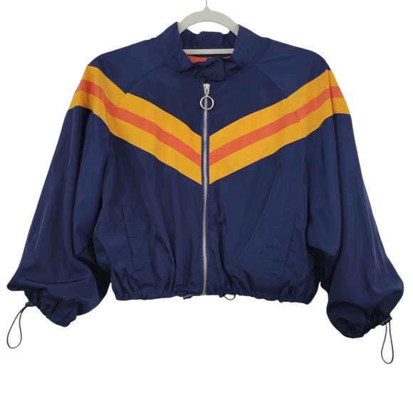 Forever 21 Jackets & Blazers - Forever 21 Retro Striped Zip Up Crop Wind Breaker Type Lightweight Jacke…